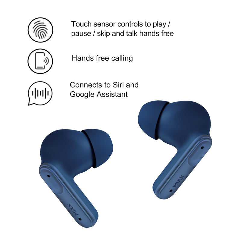 MIXX StreamBuds Solo 3 True Wireless Earbuds with Mic, Bluetooth 5.1, 18H Playtime, Quick Charge, Touch Controls, Compact Magnetic Charging Case, in-Ear Headphones for iPhone Android – Blue