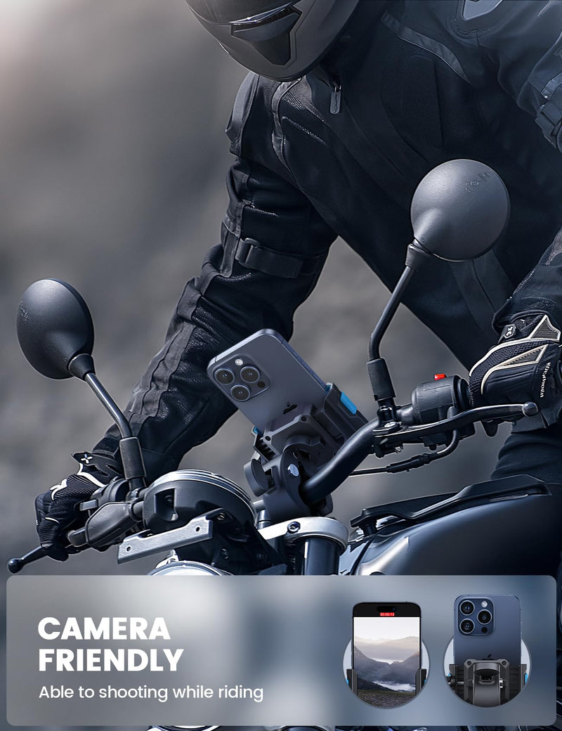 [AUSTRALIA] - Lamicall Motorcycle Phone Mount Holder - [Camera Friendly] [1s Lock] Bike Phone Holder Handlebar Clamp, Bicycle Scooter Phone Clip, for iPhone Air, 17, 16, 15 Pro Max, Galaxy S25, 4.7-7" Phones, Blue 