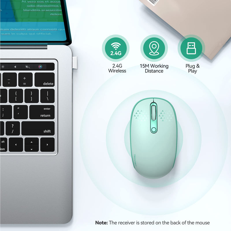 [AUSTRALIA] - TECKNET Wireless Mouse for Laptop, 2.4G Quiet Computer Mouse with USB Receiver, 4 Buttons Portable Cordless Mice for Chromebook, Laptop, PC, Mac, 800/1200/1600 DPI - Mint Green 