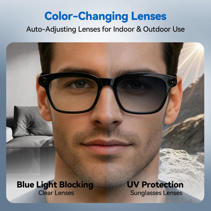 AI Smart Glasses with 8MP Camera, 4K Video Recording and Photo, Bluetooth 5.4 Audio Calls & Music, AI Voice Assistan, AI Recording, Real Time Translation - for Life, Work and Vlog Black Standard