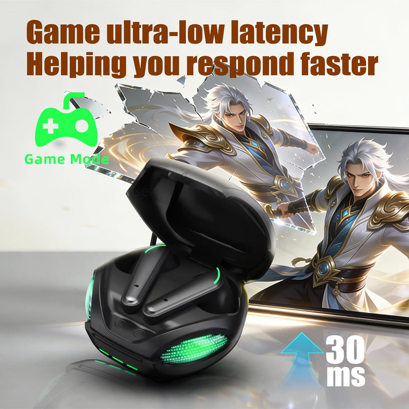 Wireless Gaming Earbuds with ENC Mic，Bluetooth 5.3 Wireless Headphones, 30ms Low-Latency, Comfort Fit, Stereo Sound for Mobile Gaming, Workouts, Travel, and Daily Use