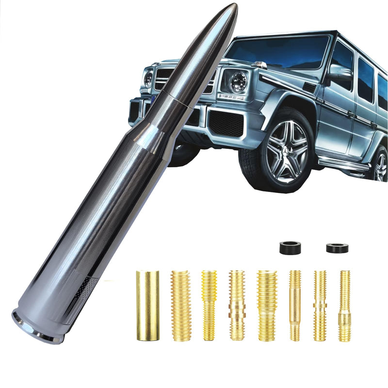 Car Truck Bullet Antenna Decoration Accessories Universal Replacement for GMC Sierra Chevy Silverado Dodge Ram 1500 2500 3500 Ford F150 F250 F350 Radio Accessories (Silver Without American Flag) Silver without American Flag