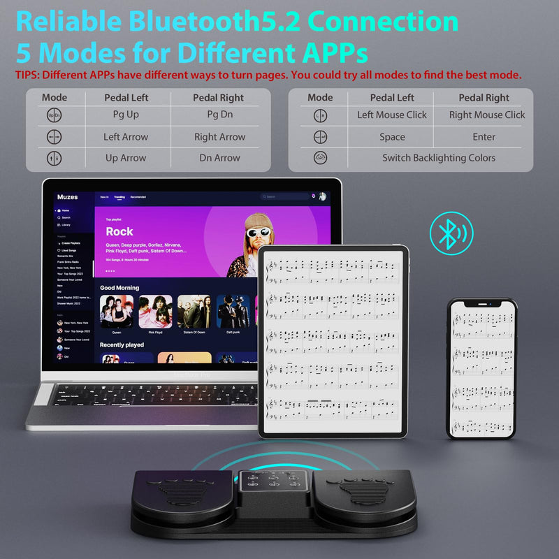 [AUSTRALIA] - Doohoeek Backlit Page Turner Pedal Wireless for iPads Tablets Phones, Rechargeable Universal Foot Pedal with 7-Color Backlit & Sensitive Pedals for Playing Instruments or Prompting 