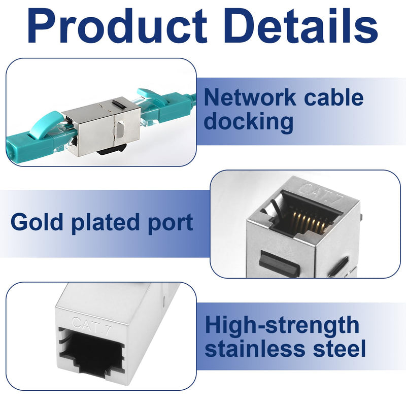 Pack of 5 10Gbps Cat7 Keystone RJ45 Module, 600 MHz Shielded Coupling Ethernet Coupling Connector, Socket Network Tool-free Connection Coupler for Patch Panel Network Socket