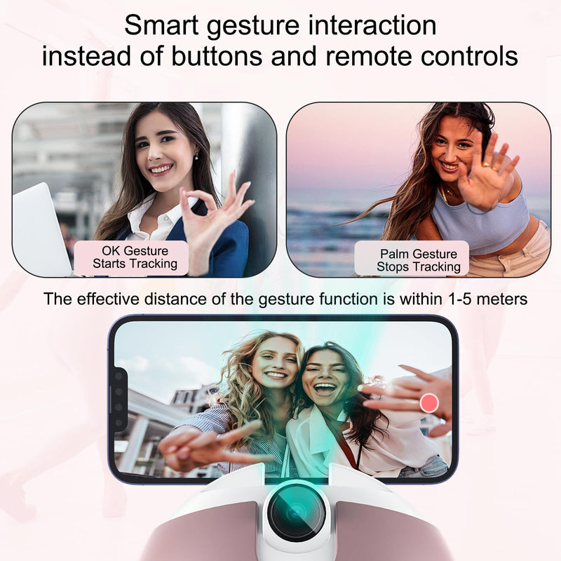Auto Tracking Phone Holder, Auto Face Tracking Tripod, 360° Rotation Face Body Phone Tracking Tripod, AI-Powered Face Tracking,No APP Live Vlog Tiktok Video-Pink