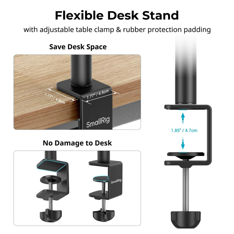 [AUSTRALIA] - SMALLRIG Camera Desk Mount C Stand, 15"-35" Adjustable Desk Tripod Light Stand, Tabletop C Clamp for Webcam, DSLR Camera, Ring Light, Live Streaming, Photo Video Shooting Clamp 3488 