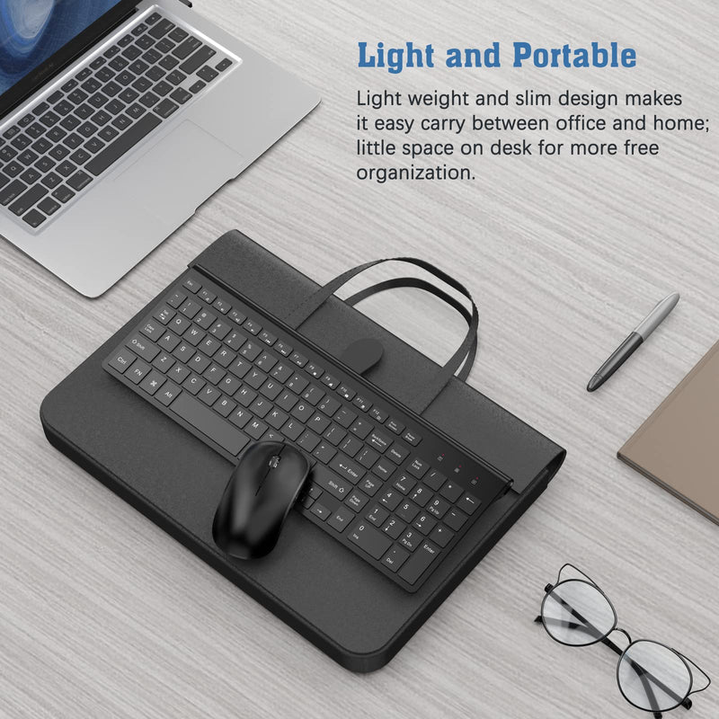Rechargeable Wireless Keyboard and Mouse Combo- J JOYACCESS 2.4G Compact Quiet Slim Wireless Keyboard Mouse Combo for Laptop,PC,Desktop,Computer,Windows- Black Pure Black