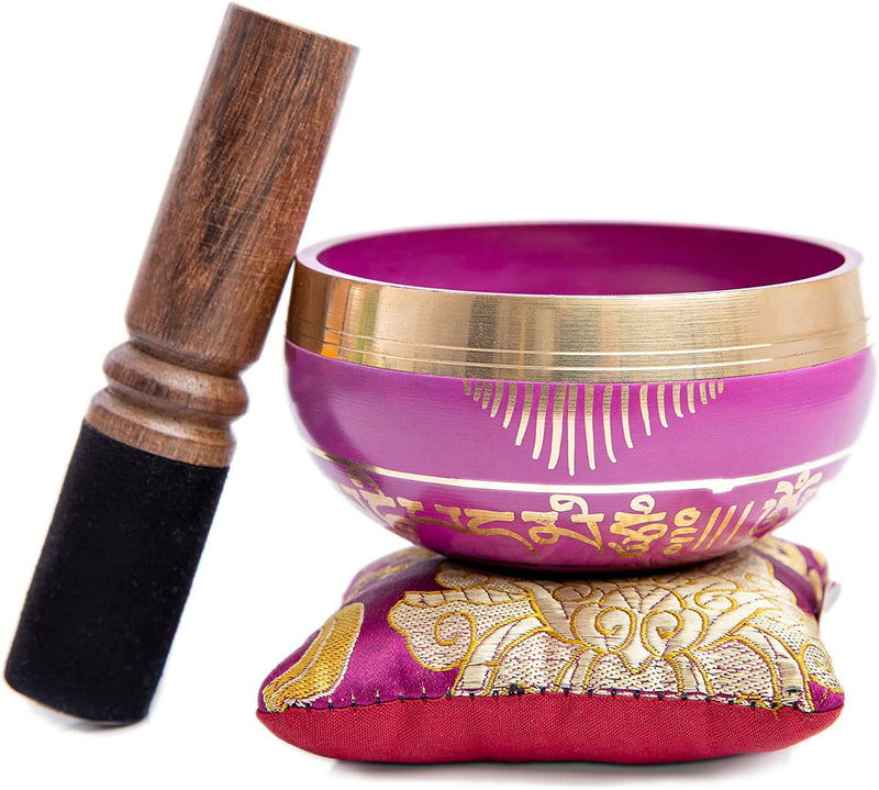Tibetan Singing Bowl Set - Easy To Play for Beginners - Authentic Handcrafted Mindfulness Meditation Holistic Sound 7 Chakra Healing Gift by Himalayan Bazaar (Orchid) Orchid Pink
