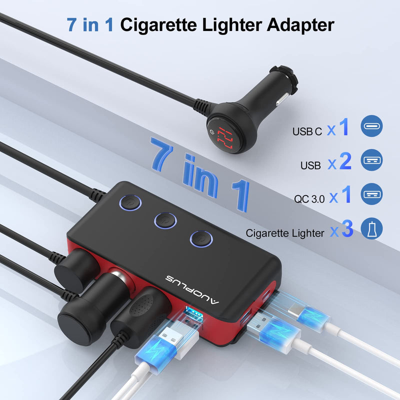 Car Cigarette Lighter Adapter, USB C Charger 30W and Quick Charge 3.0 Car Cigarette Lighter Splitter, 12V/24V Independent Switches, Fast Car USB Charger for All Car Devices, iPhone 14/13/12 pro | Car Cigarette Splitter 12V/24V Independent Switches, Fas...