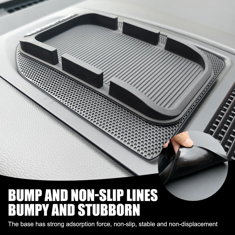Pack-1 Car Dashboard Anti-Slip Mat, Multifunction Car Dashboard Cell Phone Holder, Double-Groove with Number Plate Auto Pad Mat, Universal for Most Cars (Black)