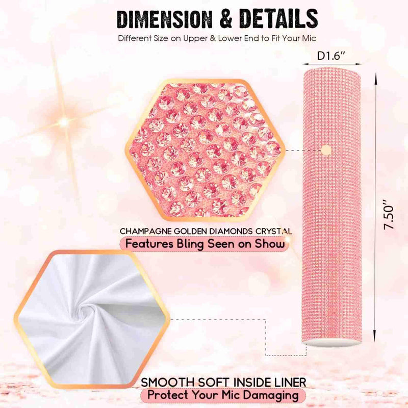 rhinestone Handle Cover for Wireless Microphone, Sparkly Crystal Mic Sleeve for Live Singing, DJ, Karaoke, Party, Wedding, Streaming Video Shooting (Rose Gold)