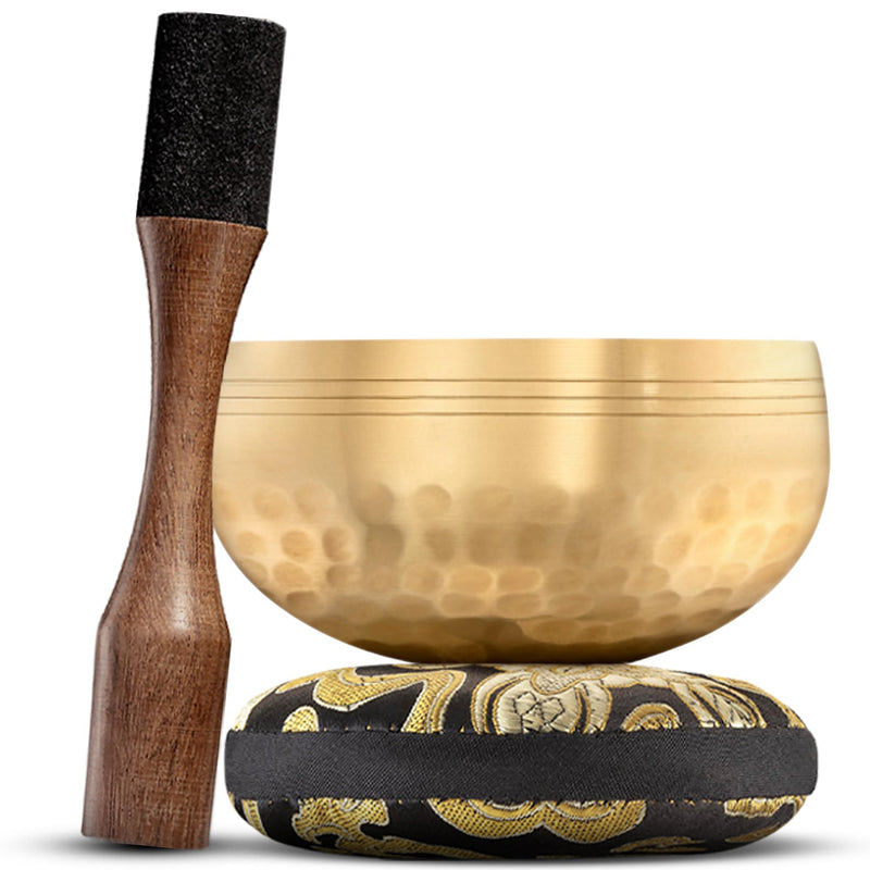 Tibetan Singing Bowl Set – Authentic Plain Design – Sound Bowl & Meditation Bowl with Cushion, Mallet & Guide – Chakra Balancing – Sound Bath Instruments – Therapeutic Sound Devices Beaten Bronze Without Case