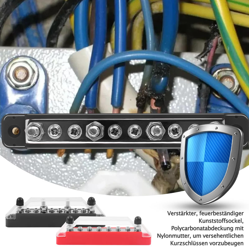 [AUSTRALIA] - Power Distribution Block Busbar with Cover 150A Marine Battery Terminals Distribution Block with M6 Connection Bolts, M4 Connection Screws for Car, Boat, RV (4 x M6 Bolts, 6 x M4 Screws) 4 x M6 bolts, 6 x M4 screws 