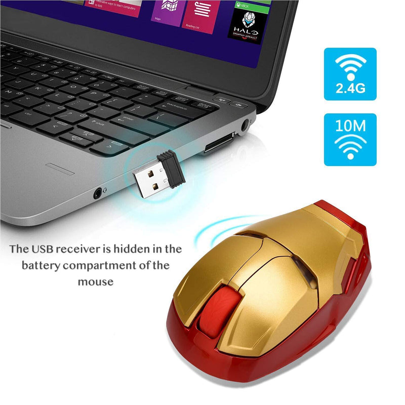Cool Wireless Mouse 2.4 G Portable Game Optical Mice with USB Receiver for Notebook PC Laptop Computer MacBook + 8G USB Flash Drive Gold