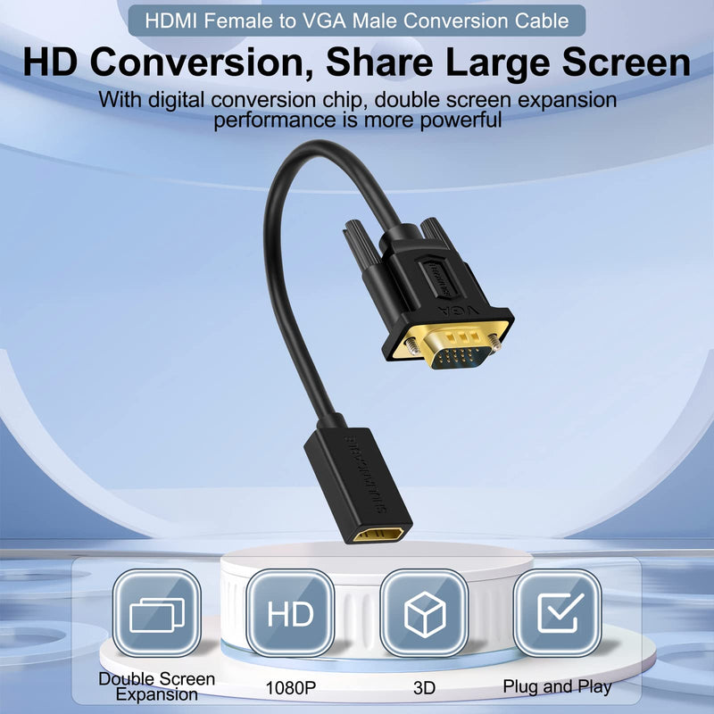 HDMI to VGA, HDMI to VGA Adapter (Female to Male) Compatible with Monitor, PC, Xbox, TV Stick, Raspberry Pi, Roku, Computer, Laptop (6 Inch) 6 Inch