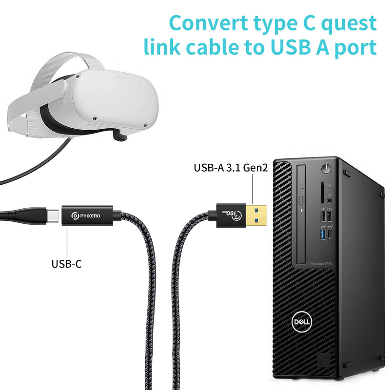 [10Gbps] USB C Female to USB Male Adapter 3.1 Gen 2 (1 Ft), PHIXERO 3A Fast Charging USB A to USB C Adapter with 10Gbps Data Transfer and Charging for Laptop, PC, Flash Disk, Quest Link, Charger 1ft