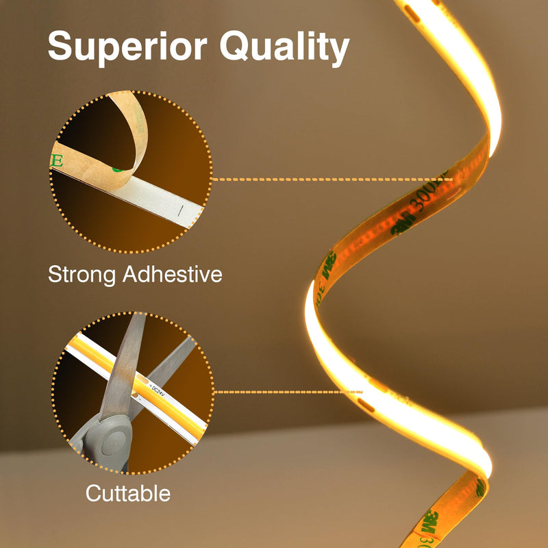 [AUSTRALIA] - Pandery COB LED Strip Lights Warm White,24V Dimmable led Light Strip KIT with Remote and app Control,2700K 25FT/7.5m 8mm Wide Ra>90 Cuttable Flexible Strip Lights for Bedroom,Wardrobe,Cabinet 2700K Warm white 