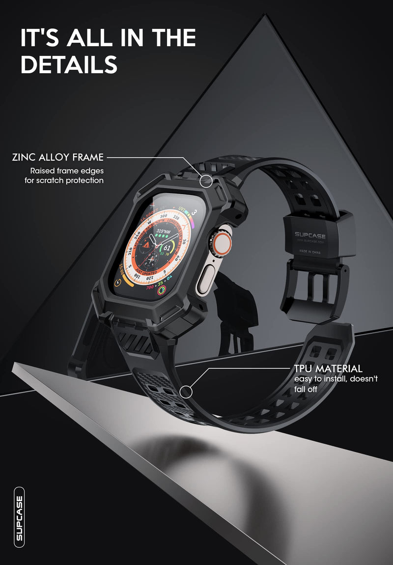 SUPCASE for Apple Watch Ultra 3/2/1 Case with 2X Screen Protector,Men,Black | Military-Grade Protection, Rugged Metal Cover with Adjustable Strap Band, Compatible with Wireless Chargers, UB Pro XT Black