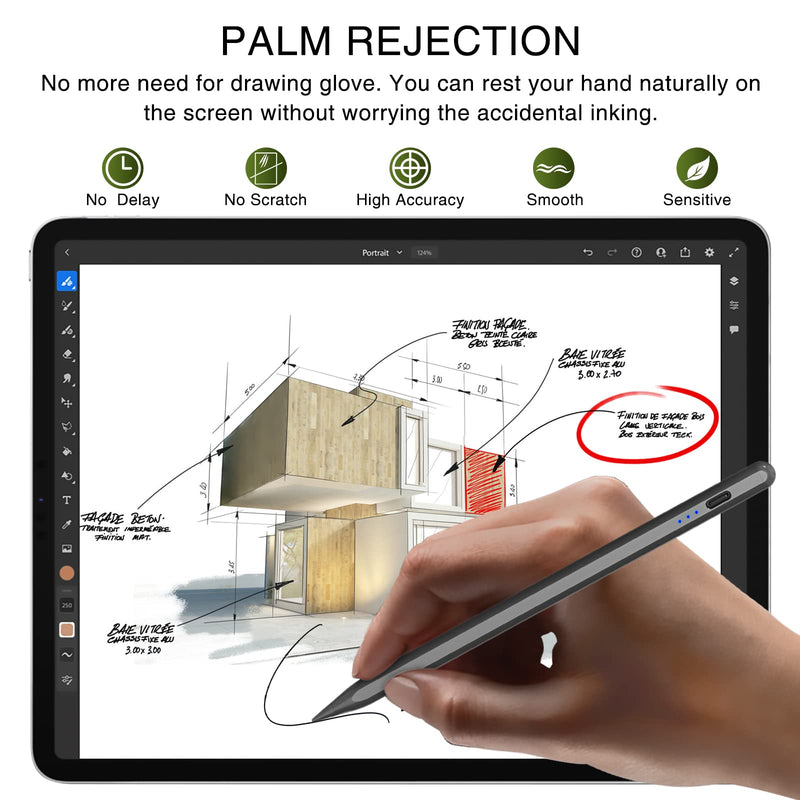 Pen for ipad 2018-2023, HATOKU Quick Charging Pencil 2nd Generation with Tilt & Palm Rejection, Pen for ipad Compatible with ipad Air 3/4/5, ipad Mini 5/6, ipad 6-10 Gen, ipad Pro 11/12.9" (Black) Starry Black