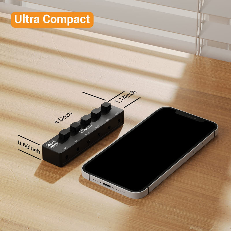 Cubilux 5-Way 3.5mm Headphone Splitter with Switch Control, Aluminum Case 5-Channel 1/8” Stereo Audio Splitter, Multi-Port TRS AUX Share/Split Box/HUB for Speaker Earphones Laptop PC Smartphone Tablet