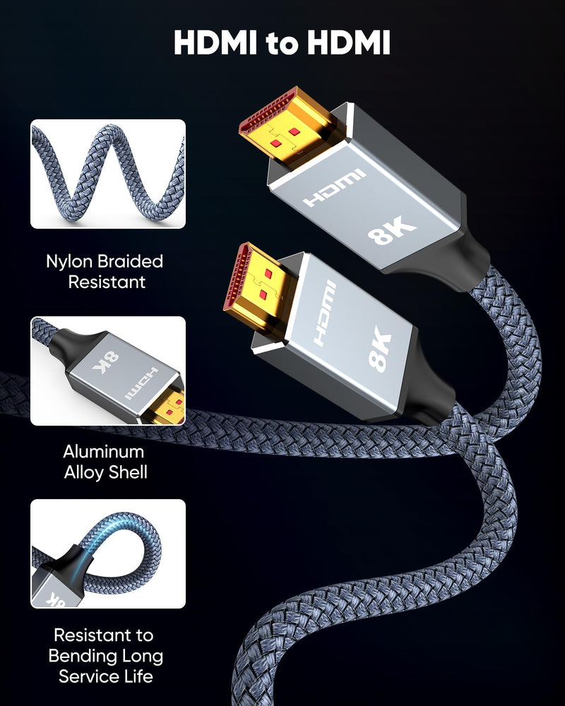 Capshi 75ft 8K 4K@120Hz HDMI Cable 2.1, Fiber Optic 48Gbps High Speed Cord | for PS5/4, TV, Gaming Console, Monitor, 8K@60Hz, 2K@240Hz, 144Hz, Support HDR, eARC, DTS:X, HDCP 2.2 & 2.3, Braided 75 feet Grey