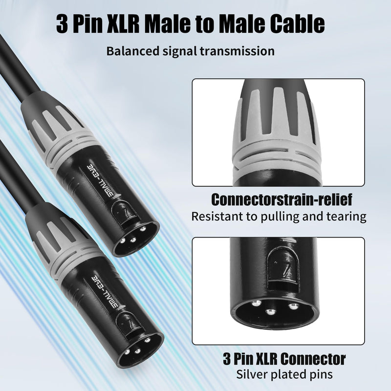 XLR Cables 5 Feet,3-Pin XLR Male to Male Microphone Cables,Pro Grade 22 AWG (OFC) Balanced XLR Short cables- 2 Pack