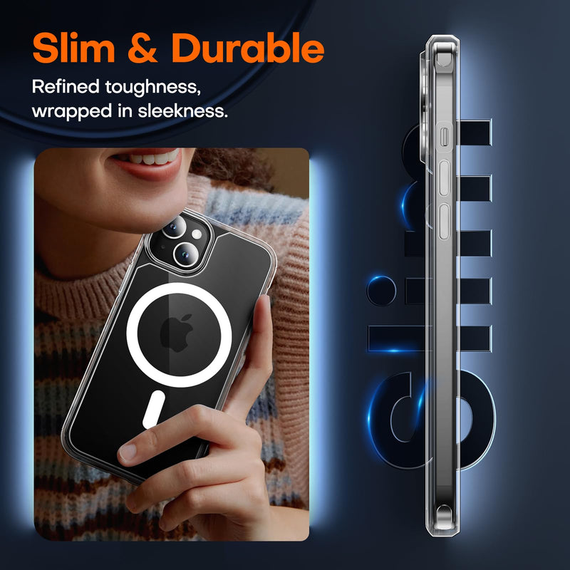 TAURI for iPhone 15 Plus Case, Compatible with Magsafe [Yellowing Resistant] with 2X Screen Protector + 2X Camera Lens Protector, Military-Grade Protection, Slim Magnetic Phone Case, Clear for iPhone 15 Plus 6.7" A-Clear