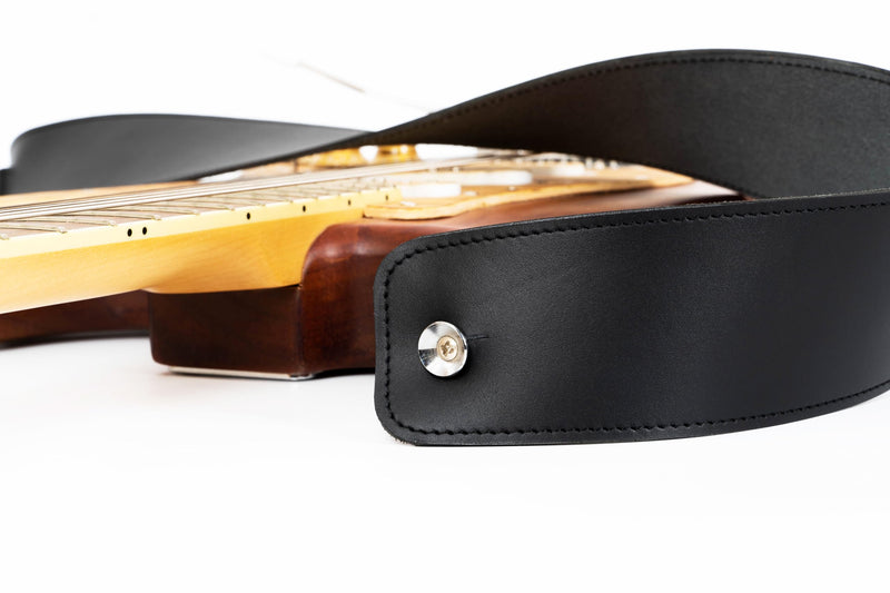 GUITAR STRAP Classsic Natural leather Adjustable length for Acoustic, Electric, Bass Guitars. Gift for Guitar Player. Release shoulder and neck tension (Black) Black
