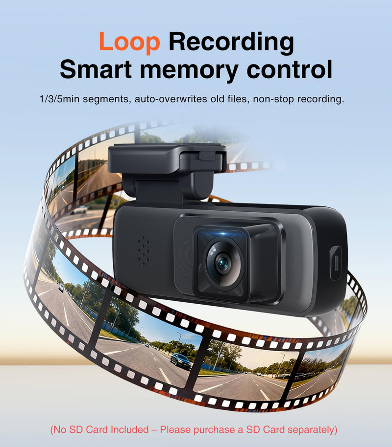 AINAVI Front Dashcam for Cars, Mini 2K Dash Camera, Dash Cam Built-in WiFi Wireless with APP Control, Hidden-Style Single Car Camera/WDR/Night Vision/G-Sensor/24H ParkingMode
