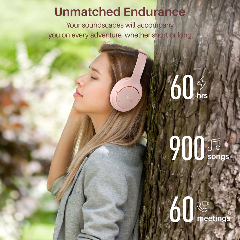 TOZO Hybrid Active Noise Cancelling Headphones, Hi Res Audio | Wireless Over Ear Bluetooth Headset, 60H Playtime, Custom EQ via App Deep Bass Comfort Fit Ear Cups, for Home Office Travel Pink