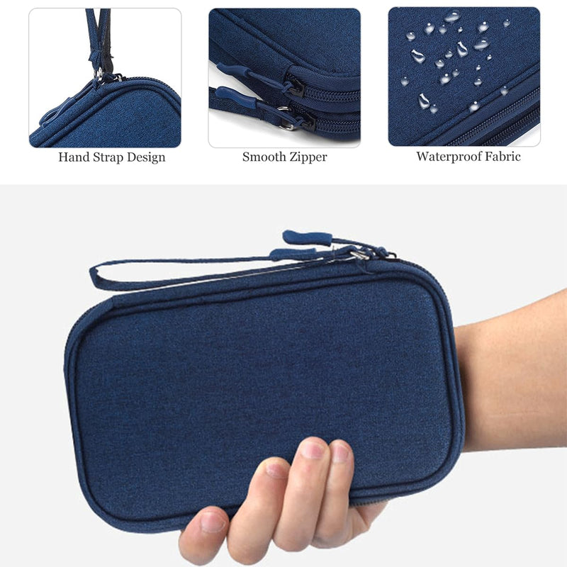 Electronic Bag Travel Cable Accessories Bag Waterproof Double Layer Electronics Organizer Portable Storage Case for Cable, USB, Cord, Charger, Phone, Power Bank, Earphone (Navy Blue, Large) Navy Blue