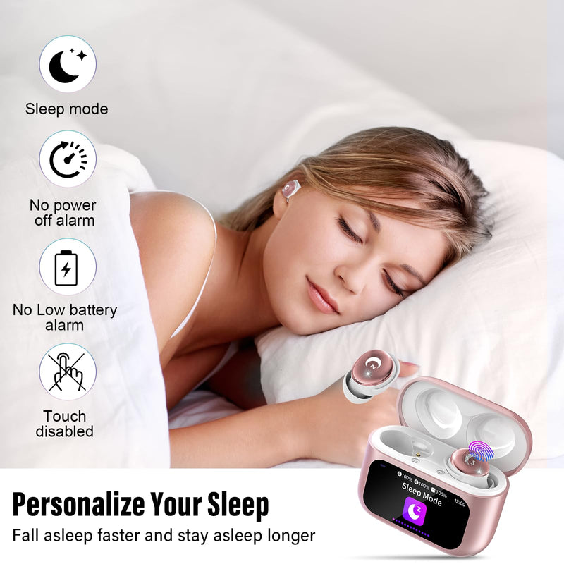 2026 Sleep Earbuds Bluetooth 5.4 in Ear Smart Touch Screen Ear Buds, 48H Playtime Mini Sleep Headphones Small Design for Side Sleepers, 5 EQ Modes, Crystal-Clear Calls, IPX7 Waterproof Earphones Rose Bright Pink