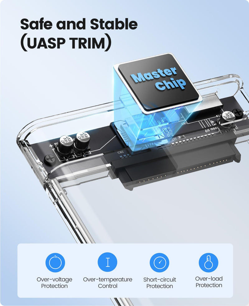 [AUSTRALIA] - ORICO 2.5'' External Hard Drive Enclosure USB 3.0 to SATA III Tool-Free Clear Hard Disk Case for 2.5 inch 7mm 9.5mm SATA HDD SSD Max 6TB Support UASP(2139U3) 