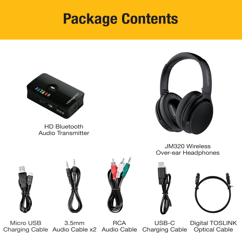 Wireless Over-Ear Headphones Transmitter Set for TV Movie Bluetooth 5.3 aptX LL No Delay 50 Hours Immersive Sound Enhanced Volume and Clarity (Digital Optical TOSLINK RCA AUX)
