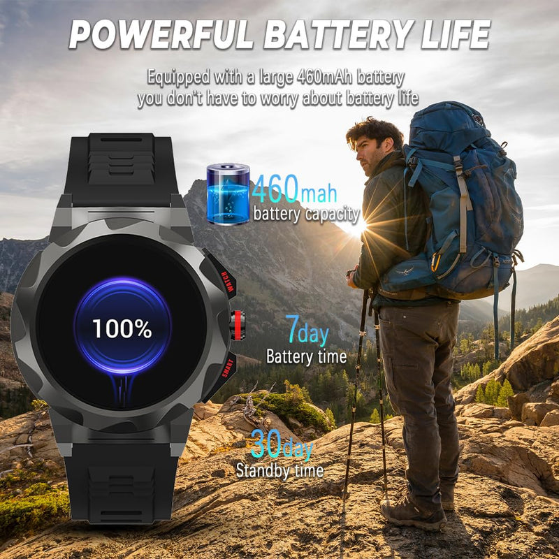 Business Smart Watch for Men,100 Sports Modes,5ATM Waterproof Fitness Smart Watch,1.46''HD Screen,470mAh Large Battery,with Heart Rate/Blood Pressure/Health Monitor Watch Smart D-silicone grey