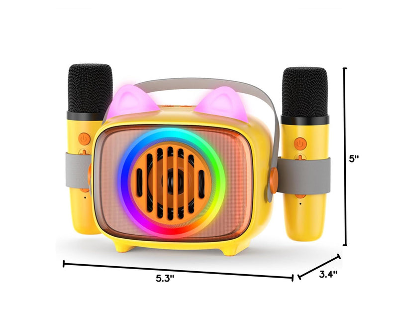BIGASUO Karaoke Machine for Kids, Mini Portable Bluetooth Speaker with 2 Wireless Microphones and LED Lights, Kids Toys Ideal Gifts for Girls & Boys Birthday Home Party 1