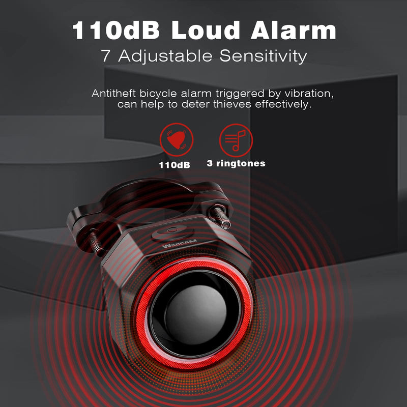 WSDCAM Bike Alarm & Smart Bike Tail Light Alarm Bike Brake Light Auto ON/Off Bike Antitheft Alarm with Remote, Waterproof Bicycle Alarm Rear Bike Light Bicycle Tail Light Rechargeable