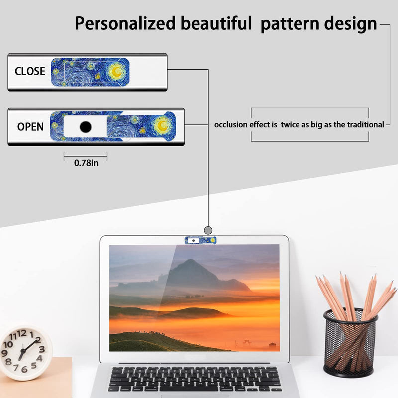 Webcam Cover, 3 Pieces, Laptop Camera Cover, Privacy Shielding Capacity is Twice as Big as The Traditional, Suitable for Computer Mobile Phones, laptops, Tablets and so on (Blue Pattern) Blue pattern