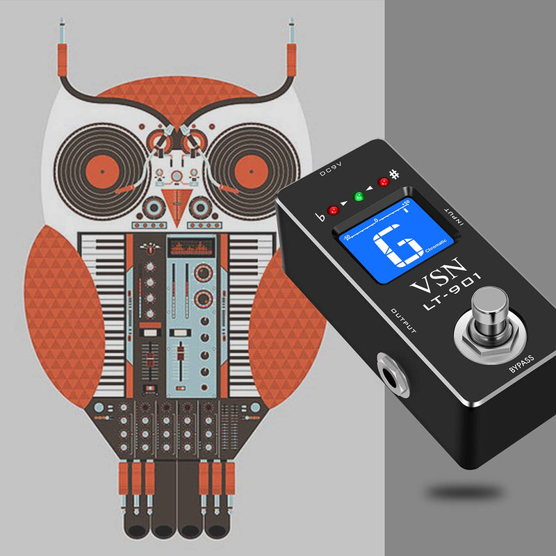 VSN Tuner Pedal,Chromatic Guitar Tuner Pedal Fast and Accuate Tuner for High Precision ± 1 Cent with Pitch Indicator for Electric Guitar and Bass True Bypass LT-901 Black Pedal Tuner
