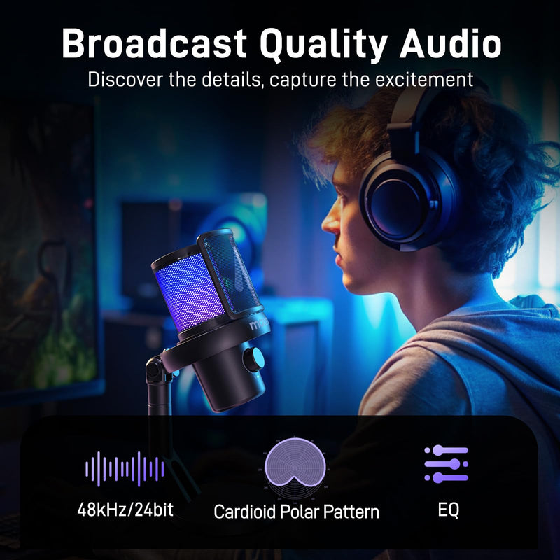 MAONO Wireless Microphone for PC,Gaming Streaming Condenser Mic with Software AI Voice Change,3-Level Noise Cancellation,Custom EQ,Gain Control USB Mic for Podcast Recording (DM40-Black) DM40 AI Mic DM40-Black