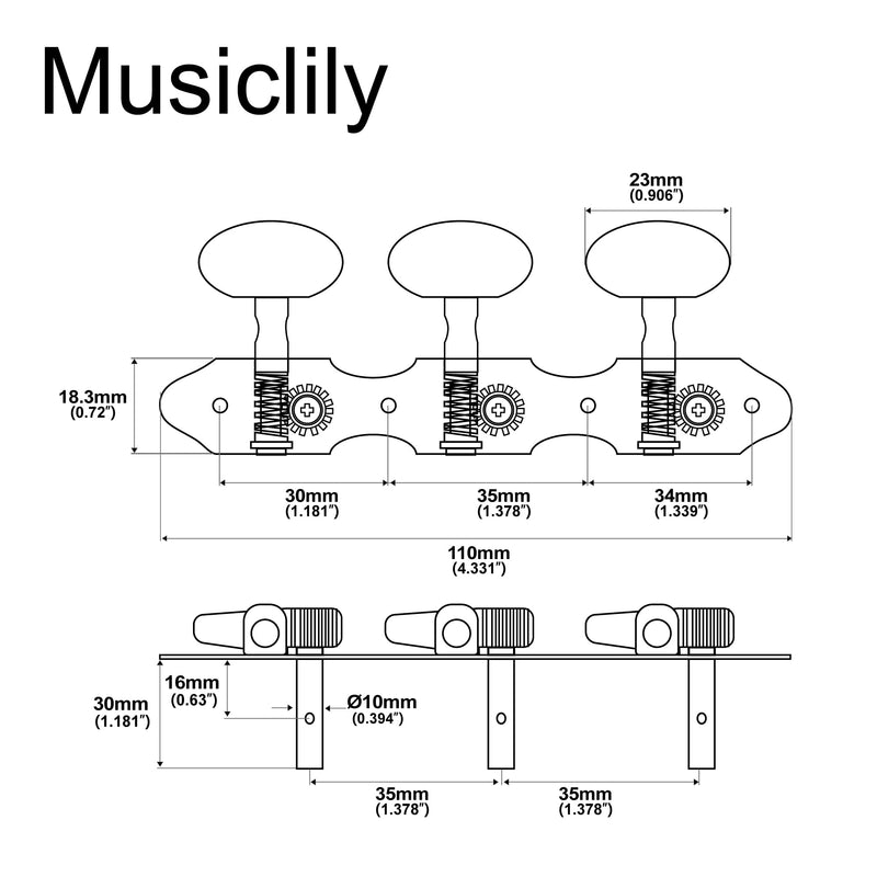 Musiclily Pro 3+3 Baker Style Classical Guitar Tuners Tuning Pegs Keys Guitar Machine Heads Set, Antique Brass