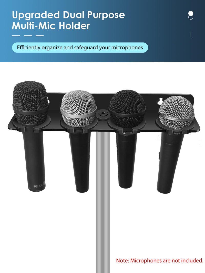 [AUSTRALIA] - Multi Microphone Holder (Aluminum) for Handheld Dynamic, Wired and Wireless Mics, Multiple Mic Organizer for Mic Stand, Rubber Padding/Wall Mounted or Mounted to 5/8"-27 or 3/8"-16 Threaded Stands Up to 4 Mics 