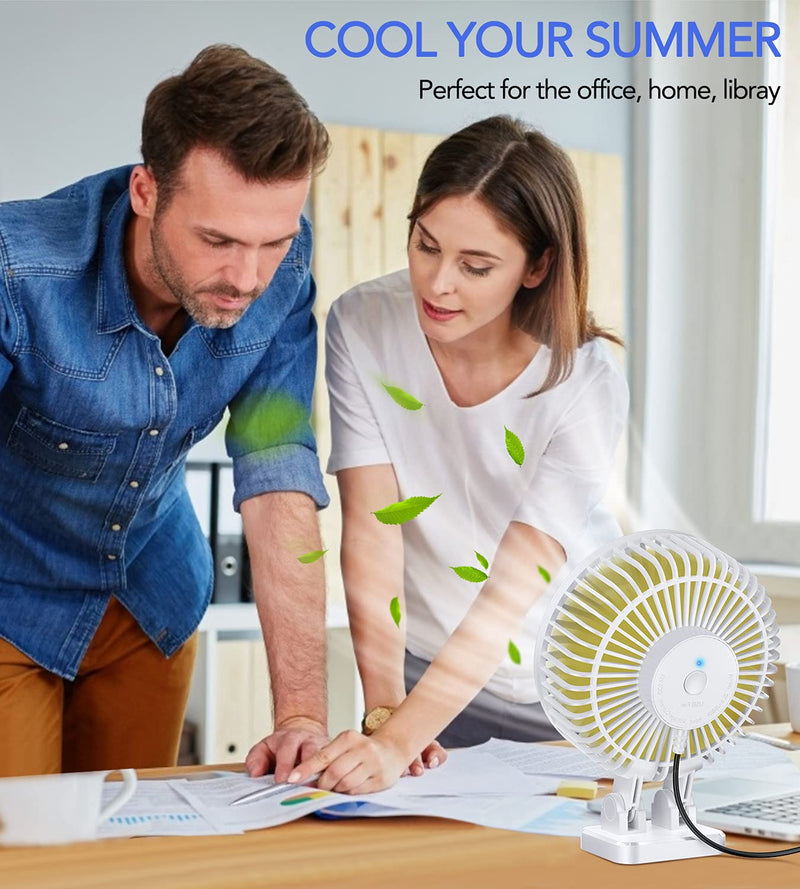 JZCreater USB Desk Fan, 5INCH Mini Fan, 3 Speeds Adjustable Desktop Table Cooling Fan in Single Button , Rotation Strong Wind, Quiet Personal Mini Fan for Home Desktop Office Travel,（White） White Yellow