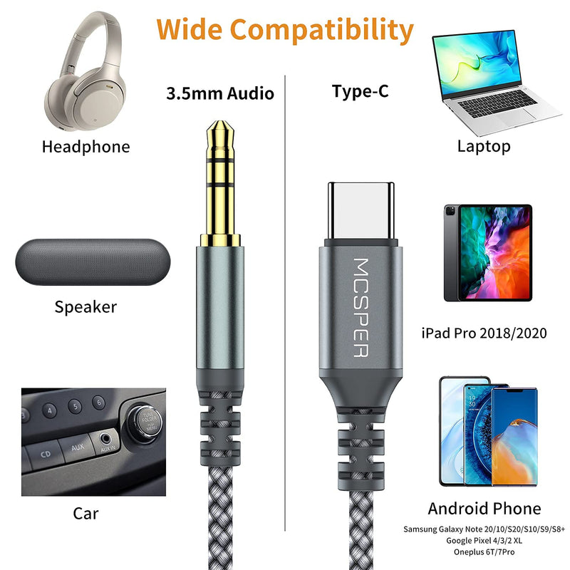 USB C to 3.5mm Audio Aux Jack Cable,3.3FT USB Type C to Male Adapter Dongle Cable Cord Car Headphone Compatible with iPhone 15 Plus/15 Pro Max Samsung Galaxy S24 S23 S22,iPad Pro,MacBook Google Grey 1-Pack