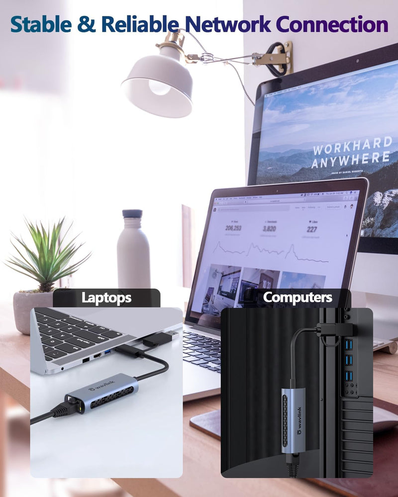 [AUSTRALIA] - Wavlink USB C to Ethernet Adapter 2.5 Gbps, 2-in-1 USB to 2.5G Ethernet Adapter, USB-C to RJ45 Network Converter (Thunderbolt 4/3 Compatible), Aluminum Case for Windows, Mac OS, iPad OS and More. 2.5GbE 
