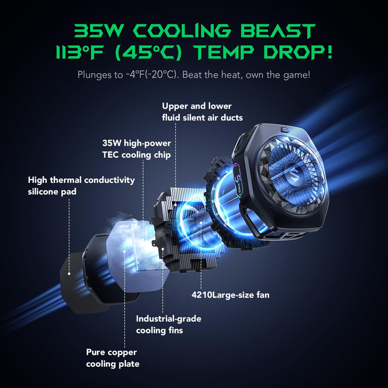 Black Shark Magnetic Phone Cooler 5 Pro - 18 Addressable RGB LEDs, Detachable Grip, APP-Controlled Thermostatic Cooling Fan for iPhone MagSafe/Android/iPad -Gaming/Streaming/Photography 5 Pro Black