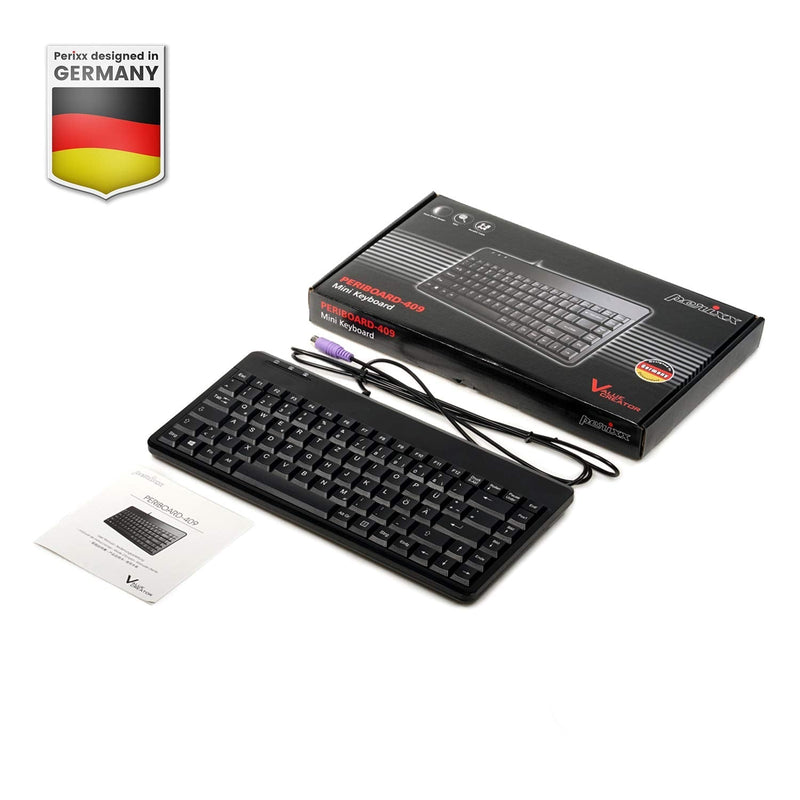 Perixx PERIBOARD-409P ES Mini Teclado con PS2 Cable - 314x146x20mm - Negro - QWERTY Español