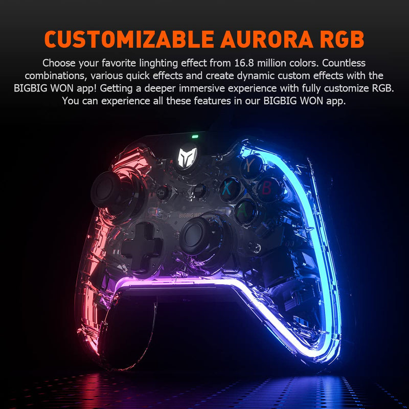 PC Controller, BIGBIG WON Rainbow Wired Game Controller RGB Light, Custom Back Button, Motion Aim, Dual Motor, Linear Trigger, 3.5mm Audio PC Gaming Controller for Win11&10 Controller for Switch - 1pc