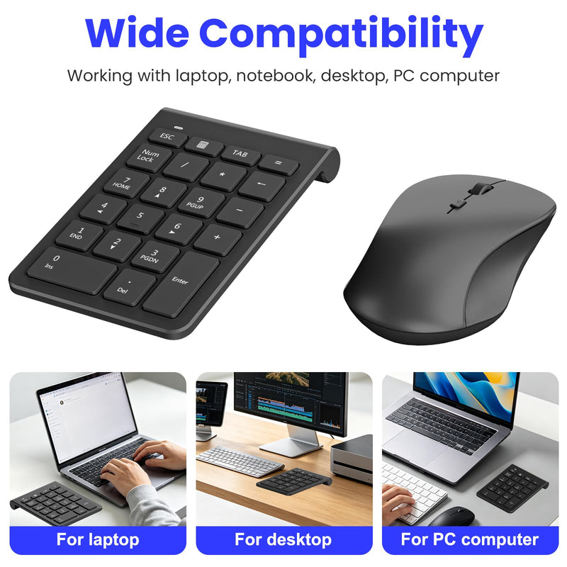 22 Keys Wireless Number Pad and Mouse-Black,2.4GHz Numeric Keypad with Mouse 3 Adjustable DPI,Financial Keypad and Mouse Combo for Data Entry and Accounting,Numpad Keypad Set for Laptop,Mac,Desktop,PC