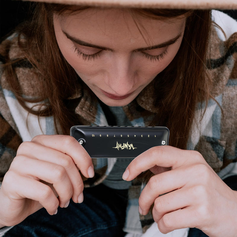 [AUSTRALIA] - Harmonica VANPHY C Harmonica 10 Holes 20 Tones Blues Diatonic Mouth Organ for Kids Beginners Students Adults & Professionals with Case（Black） Black 
